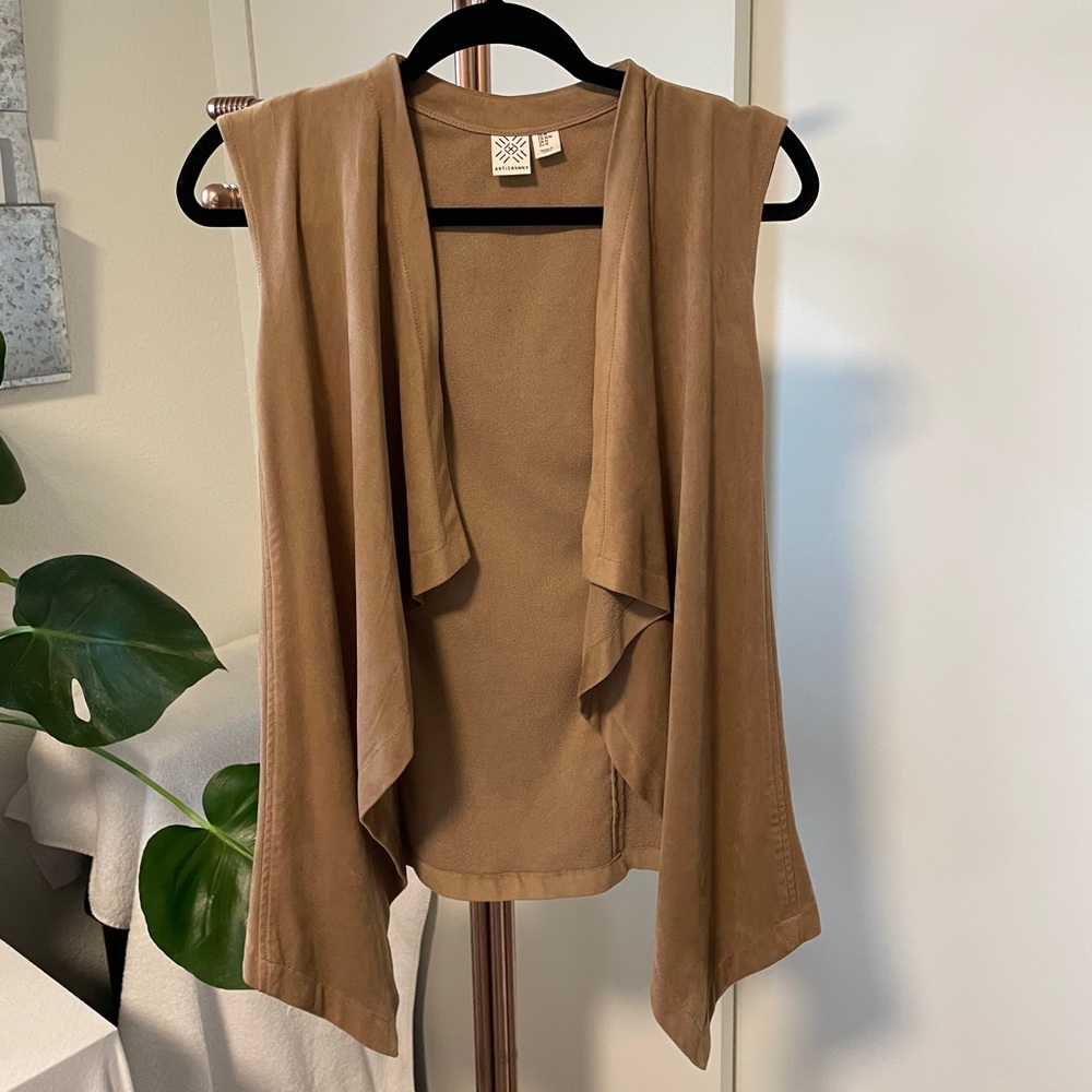 Tan Vegan Suede Open Front Vest